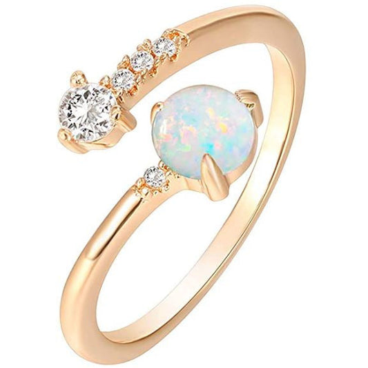 14K Gold Dipped Adjustable Sideways Opal Ring Celebrity Style Double Wrap Layering Stackable Ring Valentine Gift